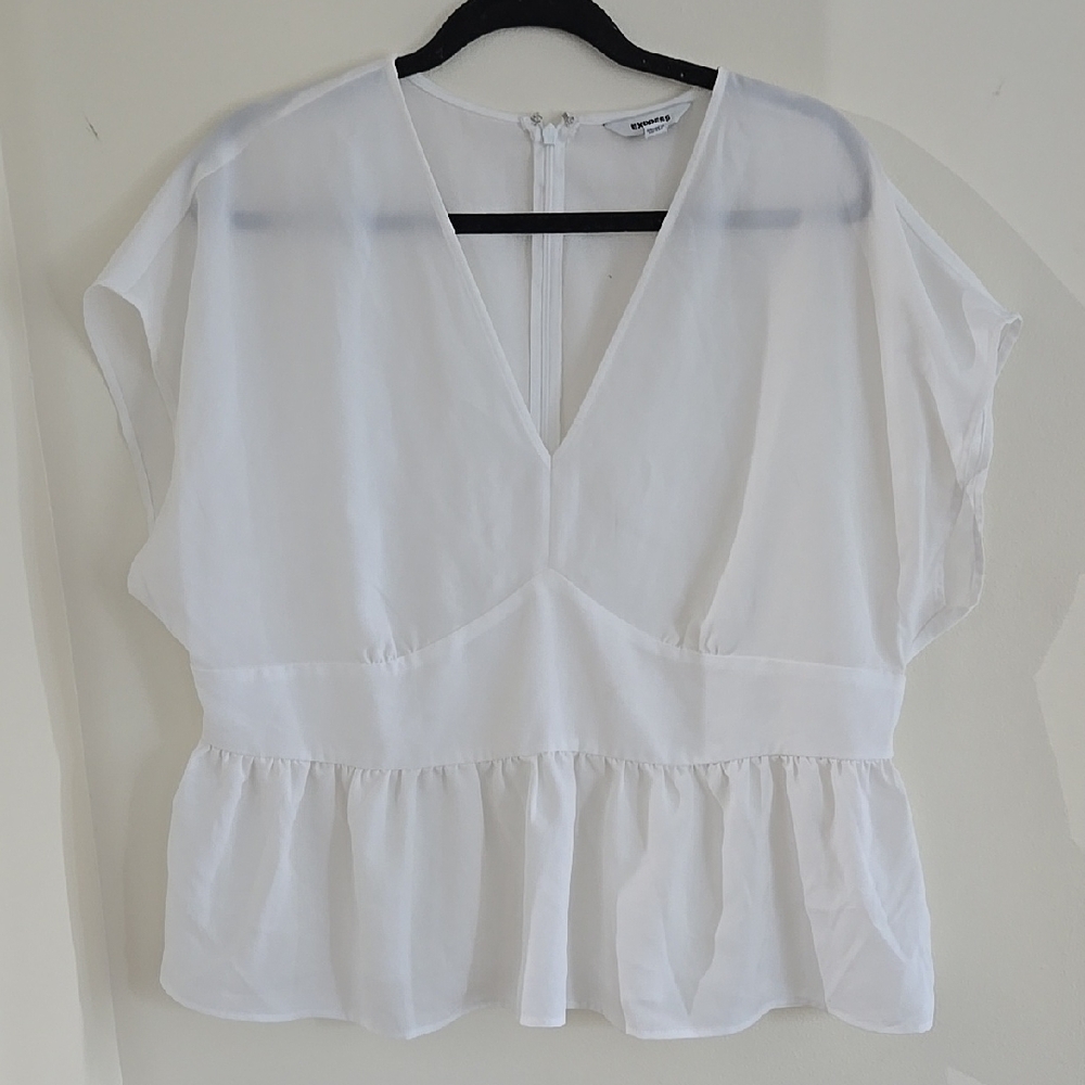 Express White Flutter Sleeve Peplum Blouse